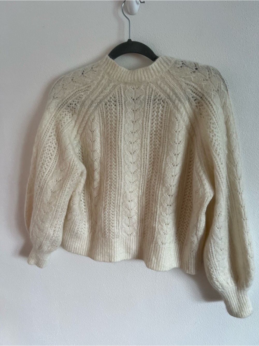 Sezane Scarlett Jumper Cream Cable-Knit Puff-Sleeve Sweater - Picture 6 of 7